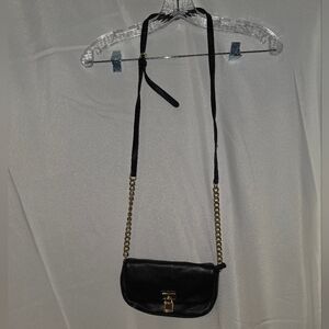 Calvin Klein Black Leather Crossbody with Gold Chain Accents